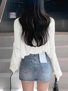 YCYC New Women's Design Hollow Out Solid Color Long Sleeve T-Shirt - White - View 5