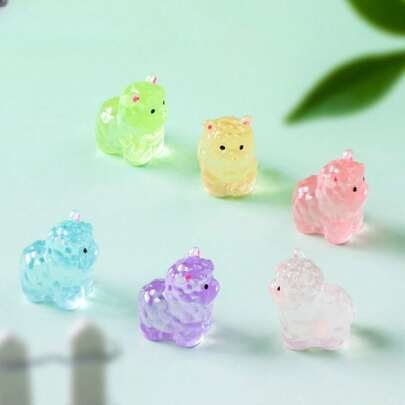10/20/30pcs Luminous Mini Resin Alpaca Tiny Alpaca Figurines, Cute Miniature Alpaca Animal Statues For Micro Fairy Garden Landscape Aquarium(Random Color), Figurine, Animal Figures, Seal Animal