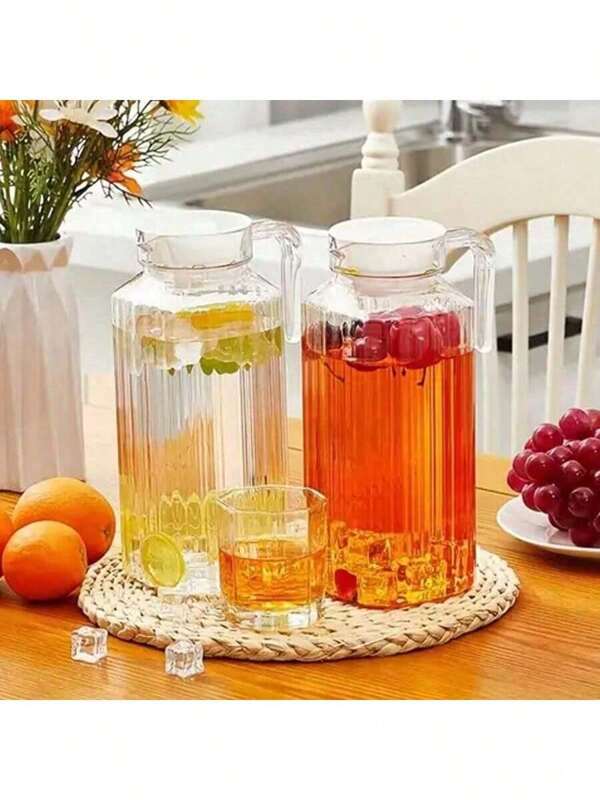 1 pièce Pichet en plastique avec couvercle, pichet à boisson incassable, pichet durable pour usage domestique pour jus de fruits, thé glacé, lait, boissons froides et chaudes