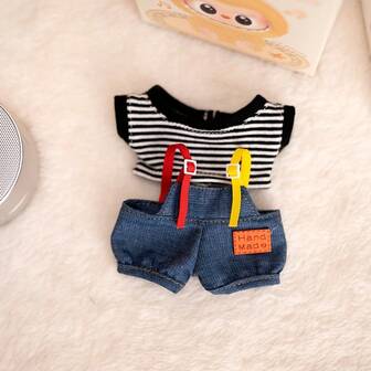 可爱服饰，条纹上衣配吊带牛仔裤，清爽夏日风，可爱小工匠，只卖衣服