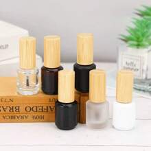 1pc 15ML Nail Polish Refillable Bottle With Bamboo Lid, Glass Makeup Brush Covered Bottle For Nail Art Supplies, Sample Size Screw Cap Refillable Bottle
