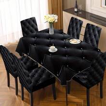 Capa para cadeira com estampa geométrica e prismas, 1/4/5/6/7 peças, preta, adequada para decoração de interiores, restaurantes, hotéis e decoração moderna do dia a dia. Toalha de mesa adequada para mesas quadradas. Capas elásticas para cadeiras laváveis.