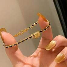 1pc Retro Mini Waist Black & Gold Braided Bracelet, Elegant & Fashionable Niche Versatile Accessory