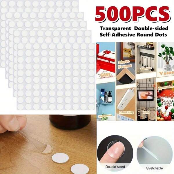 500pcs Double-Sided Waterproof Adhesive Dots - Strong Sticky, Damage Free And Reusable Sticky Pads, For Labels & Organization, Cable/Package Management, Suitable For Plastic & Rubber