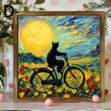 1 幅 2D 平面黑猫与水果碗壁画 - 复古木框油画，梵高风格星夜装饰，适合客厅、卧室、办公室 - 独特的家居礼物创意，桌面装饰，趣味设计，木框，2D 平面艺术品