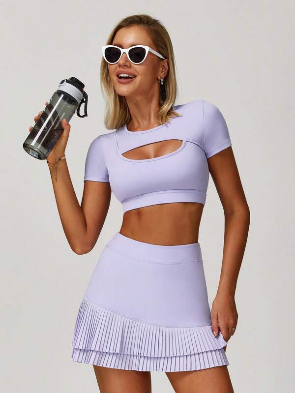 MASKERT Conjunto de 2 piezas para mujer, conjunto deportivo, conjunto de gimnasia para mujer, conjunto de falda de tenis, conjunto de yoga, conjunto de falda de manga corta, tiempo libre en casa, cómodo y amigable con la piel