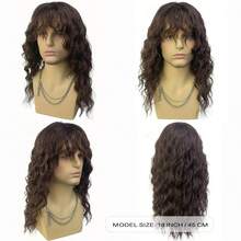 Men's White Curly Wig With Bangs – Natural Water Wave Synthetic Hair For Daily Wear & Cosplay – Adjustable Fit (Halloween, Costume, Roleplay) - Mocha Brown - View 6