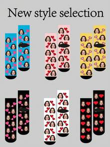 1 Pair Of Customized Crew Socks,Custom Face Socks, Custom Photo Sock, Custom Printed Socks, Personalized Funny Face Socks, Custom Picture Socks, Put Any Face On The Socks, Anniversary Gift, Valentine Gift, Birthday Gift, Wedding Gift, Mother's Day Gift, Fall Socks - Black - View 3