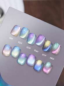 Miss Leia 6支/套 15ml 春夏新款极光猫眼凝胶指甲油，时尚美白，全套彩色玻璃珠水晶猫眼指甲油，流行色，适合新手，可用于美甲沙龙、DIY、度假、海滩、女士礼物，四季皆宜 - 彩色 - 查看 3