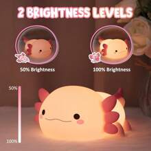 Cute Axolotl Night Light - Touch-Activated USB Rechargeable LED Lamp With Timer, Soft Silicone Pink Salamander Bedside Decor For Nursery, Birthday, Christmas Gifts, Christmas Decor