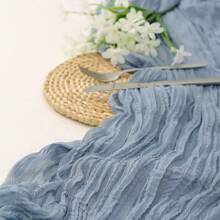 1pc 90*400cm Bohemian Misty Blue Cheesecloth Table Scarf - Delicate Translucent Gauze Table Drape Perfect For Wedding Receptions, Bridal Showers, Birthday Celebrations And Holiday Party Decor