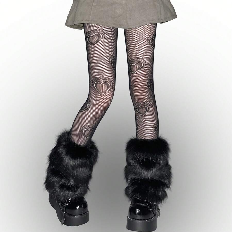 靴套和毛绒短腿套套装，女士冬季保暖腿套，饰有可爱狐狸毛边，用途广泛，适合Y2K舞会、日系JK风格等场合，舒适保暖。