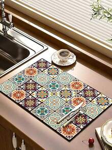 Artículos de decoración navideña Alfombrilla para barra de café, Posavasos aislantes, Almohadilla antigoteo para cafetera de encimera de cocina, Almohadilla absorbente resistente al agua para dispensador de agua, Alfombrilla de mesa resistente al aceite, Accesorios para alfombrilla de barra de café Súper absorbente antideslizante Alfombrillas de silicona para secar platos para decoración de encimera de cocina, Regalo para Navidad, Vuelta al cole, Verano, Halloween, Navidad