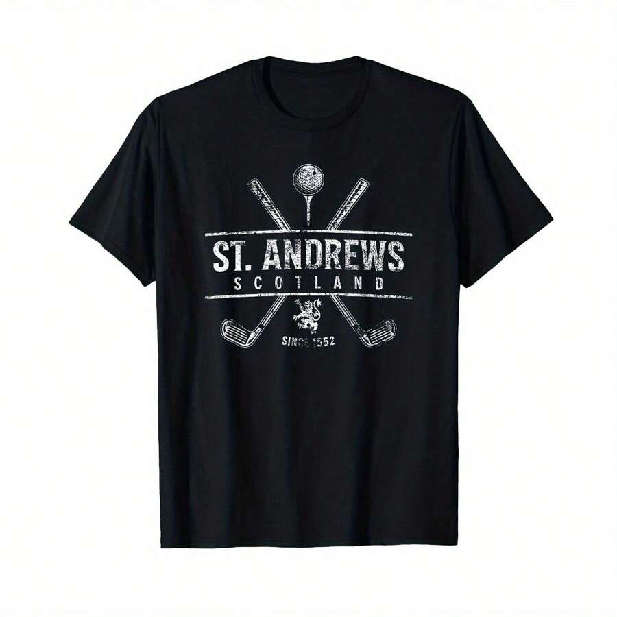 St. Andrews Scotland Golf Since 1552 Distressed T-Shirt As Present - Black - View 1