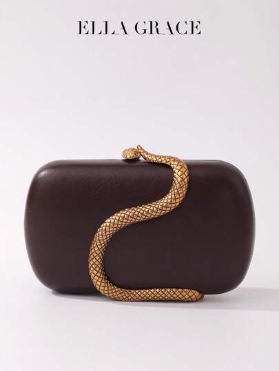 ELLA GRACE 手提包，金色蛇形金属装饰，时尚吸睛，实用斜挎设计 | 适合派对、聚会和日常使用
