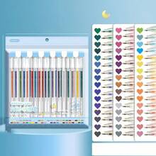 12支/8支彩色闪光滚珠笔套装，1.0毫米中号笔尖，防水塑料圆珠笔，墨水量清晰可见，适用于纸张、绘画、标记、日记、涂色、艺术项目。极致亮丽的金属色，学校用品，返校季