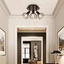 Retro Iron Pendant Light, Rotatable Ceiling Lamp, E27/E14 Bulb, Suitable For Living Room, Dining Room, Bedroom, Kitchen, Hallway, Coffee Shop, Art Gallery, 85-265V - Rotatable Iron Cage Chandelier - View 11