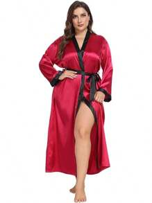 Womens Plus Size Silky Satin Kimono Robe Floral Long Bathrobe Wedding Sleepwear Dressing Gown