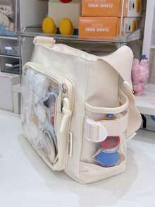 Kawaii Small Bag Girls Solid Color With Clear Transparent Pocket 10CM Dolls Bag Japanese Style Preppy Crossbody Bags Women Purses And Handbags DIY Shoulder Bag With Badges Display Plate Back To School Gifts Anime Fans Concert Pins Bag - White - View 8