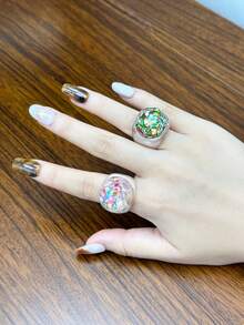 1 件/2 件梦幻绝对彩色渐变树脂透明不对称纹理闪光戒指，适合女性日常休闲装装饰和赠送朋友