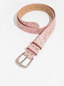 1pc Women's Rectangle Buckle Retro Belt, Suitable For Autumn/Winter Everyday Use Fall, Autumn, Halloween - Baby Pink - View 5