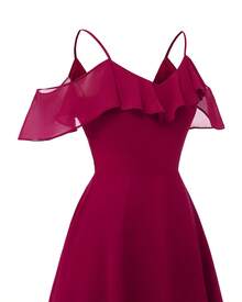 Fitglam Cute Women's Chiffon Short Dress Spaghetti Straps Party Dress A-Line V-Neck Homecoming Graduation Dress - 酒紅色 - 查看 5