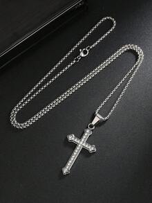 1pc Fashionable Minimalist Personalized Rhinestone Stainless Steel Cross Necklace, Wholesale Cross-Border High-End Long Black Sweater Chain, Fully Rhinestone Cross Pendant Necklace, European And American Hip Hop Charms Pendant, Household Holiday Birthday Gift For Men Daily Wear - New Diamond Cross Necklace - View 9