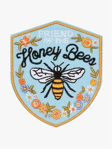 My Friend The Bee Delicate Embroidered Patch, Nature Insect Badge, Delicate Vintage Art Embroidery Dotted Decorative Patch, Iron On, For Jackets, Backpacks, Hats, Gold Embellishment - Multicolor - View 1