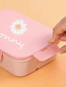 Caja de bento personalizada con nombre, estilo de triple rejilla, caja de almuerzo con utensilios incorporados (tenedor y cuchara), recipiente para preparación de comidas con diseño de hebilla de tres lados y tapa abatible, ideal para el trabajo, la escuela y en movimiento, ahorro de espacio, elegante, adorable, colorida, personalizada, única, regalo ideal para ella, amigos, hijo, hija, estudiantes, trabajadores, niños, escuela, hogar, oficina