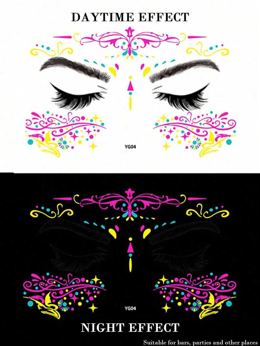 Sticker Pack: 5/3/1pc Essential For Fashion Leader! Neon Headpiece Decorative Stickers, Perfect For Music Festivals, Costume Parties, Graduation/Back To School Parties, Your Exclusive Nightclub Look, Express Your Personalized And Let Your Beauty Shine At Night! - MultiWarna - View 1