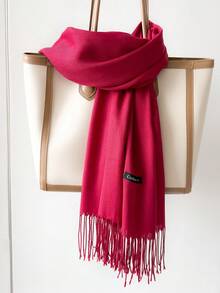 1条190*70厘米户外经典纯色防风披肩，时尚男女通用薄围巾，适合空调房使用，超大尺寸围巾保暖，可搭配连衣裙 - 酒紅色 - 查看 2