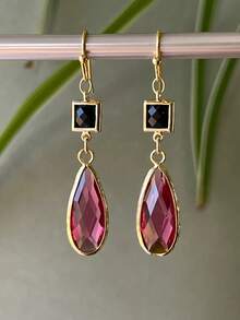 2 件几何宝石吊坠耳环，多色金属复古优雅风格，适合女士，适合派对和日常佩戴