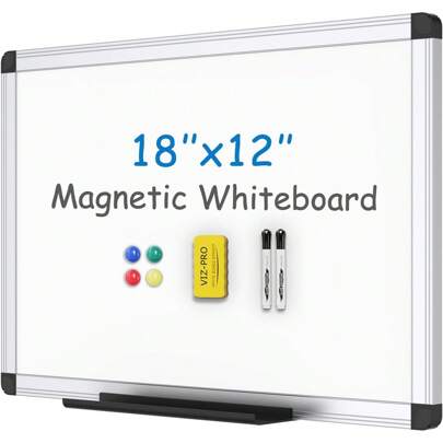 VIZ-PRO Magnetisches, trocken abwischbares Whiteboard 120 x 90, trocken abwischbares Whiteboard mit schwarzem Aluminiumrahmen und Stiftablage