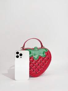 Strawberry Shaped PU Cross-Body Bag, Quilted Pattern, Zipper Closure, With Detachable Strap And Cosmetic Pouch, Suitable For Themed Occasions, Fashion Mini Strawberry Purse Fruit Bag Women Shoulder Bag Back To School Season - Red - View 3