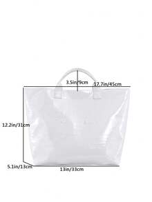 白色时尚亮面鳄鱼纹果冻防水PVC托特包，大容量，轻便旅行手提包，适合女性办公室通勤，学生，适合所有季节