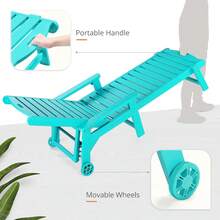 Outdoor Chaise Lounge Chairs Set Of 2, 79'' Oversized HDPS Chaise Lounger, 5 Positions Adjustable Lounge Chairs, Pool Lounge Chair With Wheels For Poolside, 3 Year Warranty, Aruba Blue - Blue - View 6