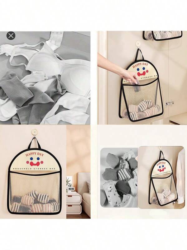 1pc Hanging Mesh Storage Bag, Polyester Breathable & Washable Laundry Organizer, Wall-Mounted Underwear & Socks Sorting Pouch Laundry Bag Bathroom Organizer Bathroom Bedroom Home Kitchen Organization Closet Organizer School Dorm Essentials Clothes Organizer College