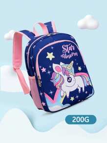 1 pieza Mochila de estudiante de color contrastante con estilo coreano de moda y lindo diseño de unicornio, casual y versátil, adecuado para cualquier ocasión, mochila de viaje ligera, apta para alturas de 90-130cm, correas de hombro cómodas y ajustables, adecuado para uso al aire libre, viajes, escuela, un regalo ideal para el regreso a clases
