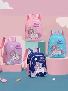 1 pieza Mochila de estudiante de color contrastante con estilo coreano de moda y lindo diseño de unicornio, casual y versátil, adecuado para cualquier ocasión, mochila de viaje ligera, apta para alturas de 90-130cm, correas de hombro cómodas y ajustables, adecuado para uso al aire libre, viajes, escuela, un regalo ideal para el regreso a clases