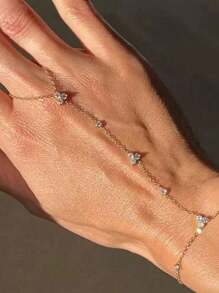 Bohemian Crystal Finger Ring Bracelet Hand Chain Harness Rhinestone Gold Hand Jewelry For Women Dainty Accessory