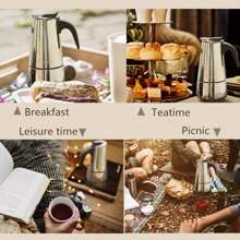 إبريق قهوة، إبريق موكا من الفولاذ المقاوم للصدأ صانع قهوة إيطالي 6 أكواب/10 أونصة صنع إسبرسو على الموقد للموقد أو المسطح الكهربائي الفخاري التخييم صانع قهوة كوبية يدوي للكابتشينو أو اللاتيه