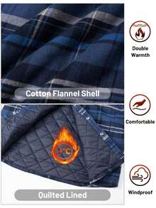 Cotrasen Men's Cotton Flannel Plaid Jacket Winter Warm Quited Lined Shacket Windproof Outwears With 5 Pockets - Blue Gray - View 4
