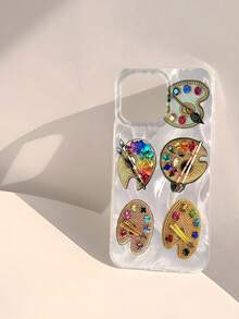 1 件时尚个性化串珠心形、石榴、星星、花朵图案防水、防指纹、防刮透明柔软光泽光滑手机壳 - 彩色 - 查看 3