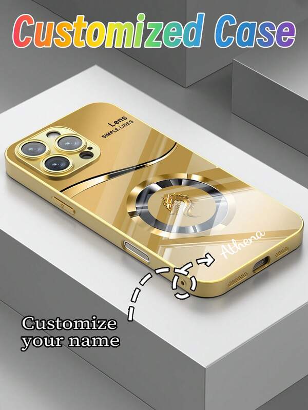 1 pieza Funda de teléfono de vidrio templado personalizada con nombre grabado y signo zodiacal en dorado, adecuada como regalo para amigos, pareja, padre, madre, cumpleaños, compatible con Apple 16 Pro Max/15/14/13/12/11/XS Max/XR/7 Plus y Galaxy S25 Ultra/S24 Plus/S20 FE/S22 Plus/S21