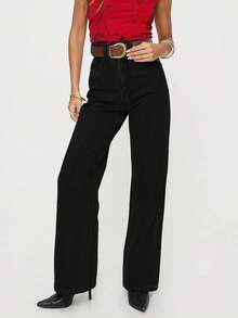 Quần jeans đen ống đứng cạp cao kiểu cổ điển, quần denim thường ngày, kiểu cao bồi miền Tây (không kèm thắt lưng), quần jeans đen, thời trang mùa xuân/hè. - màu đen - Xem 3