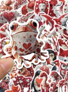 50 件/套美观红白纸心形动物贴纸，DIY 装饰贴花，适用于行李箱吉他手机笔记本电脑自行车文具贴纸，适用于学校用品，返校