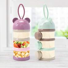 Dispensador de fórmula portátil de 3/4 camadas – Recipiente para leite em pó e lancheira para bebês, design de urso de desenho animado, armazenamento de alimentos empilhável para viagens e casa | Fórmula para viagem, itens essenciais para bebês, porta-lanches para crianças - Multicolorido - Ver 7