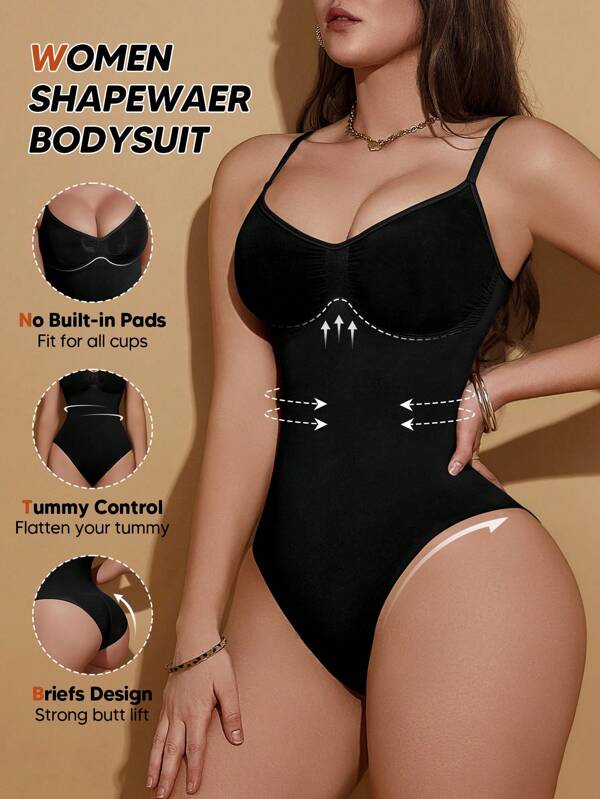 Body feminino de emagrecimento de cor sólida, modelador de cintura sem costura para camadas