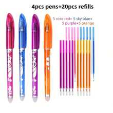 Set de 24 bolígrafos de tinta borrable de colores vibrantes, recargables, con diseño de clip para bolsillo, adecuado para útiles escolares y de oficina, regalo de regreso a la escuela para estudiantes