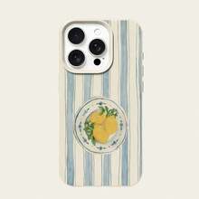 1pc TPU Material Blue Striped Lemon Elegant Pattern Phone Case Suitable For Apple/ Phones,International Version, Not The Domestic Version - White - View 5